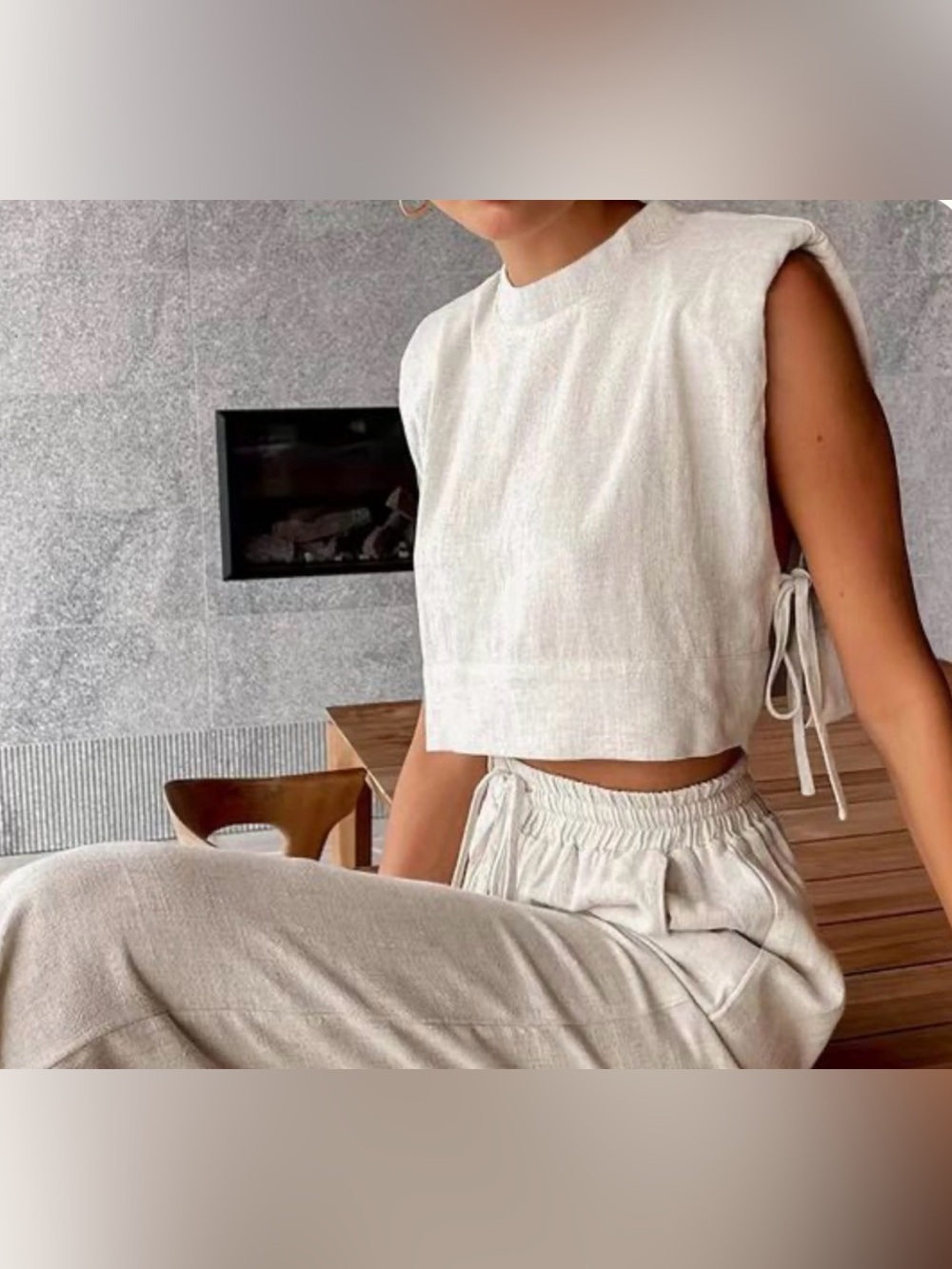 Commense Neutral Tie-Side Crop Top in Cream size XS
